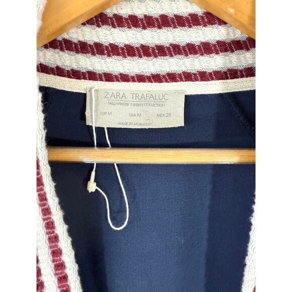 ZARA Trafaluc Boho Woven Open Front Cardigan Kimono Jacket Navy Cotton Size M - Picture 7 of 8